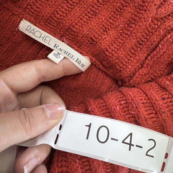 Rachel Rachel Roy Sweater Womens Medium Red Orange Cowl Neck Wool Blend Cozy - Picture 3 of 8